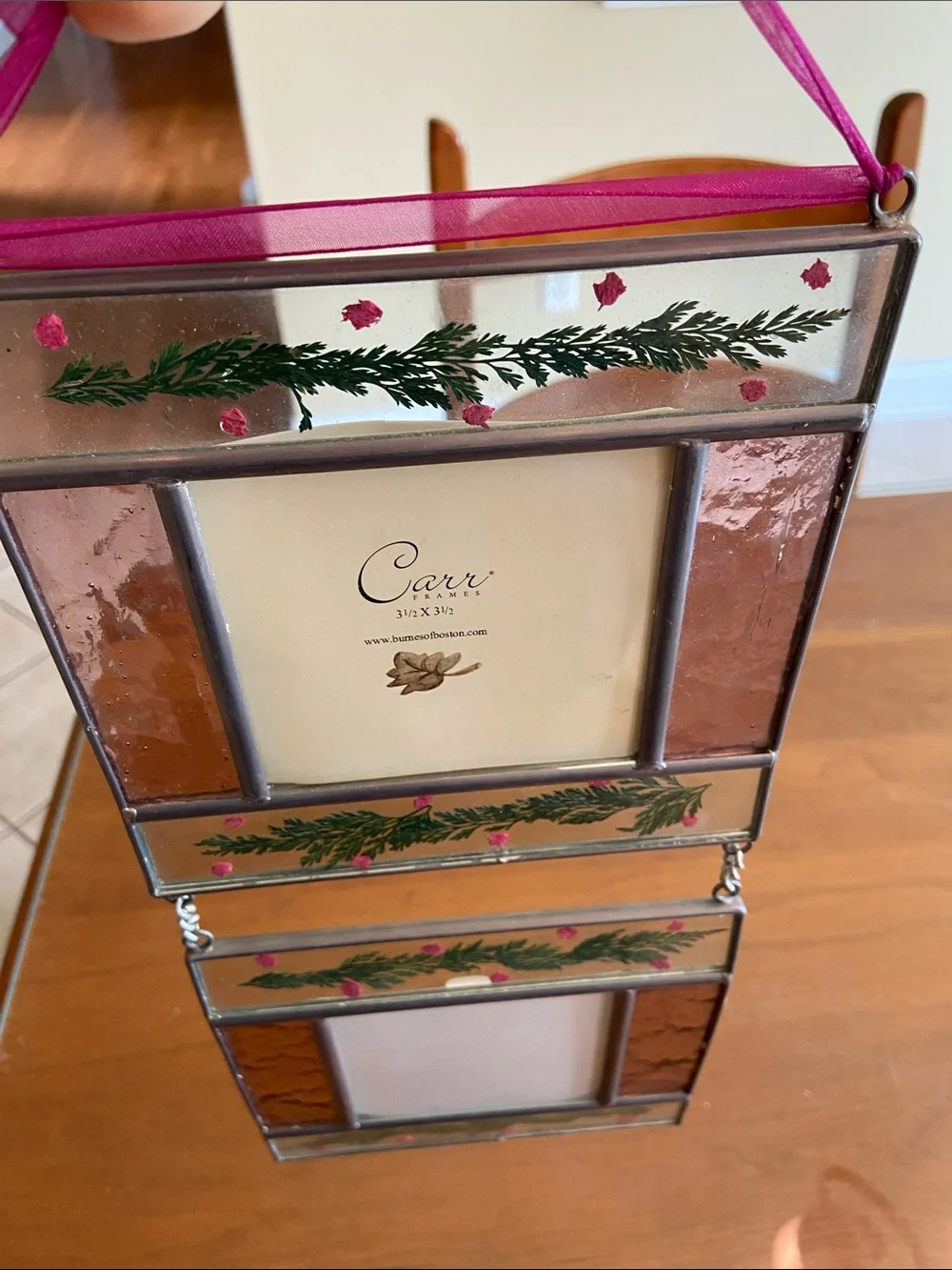 Carr Stained Glass Double Photo Frame Hanging. The Pink and Green look lovely.